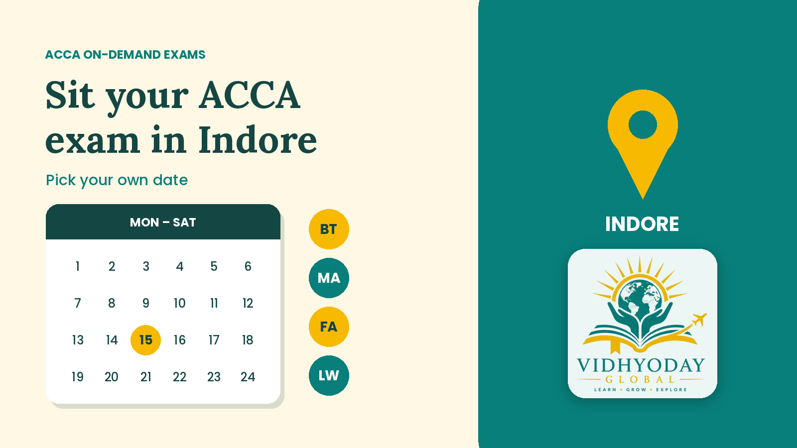 ACCA Exam Centre in Indore: On-Demand CBE for BT, MA, FA, LW – Vidhyoday Global Indore